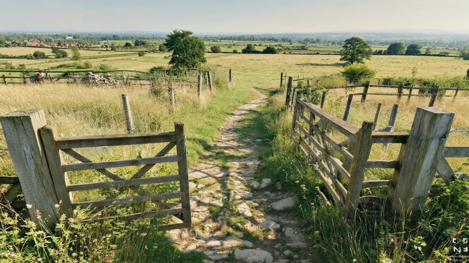 Open gate leading into regenerative farmland