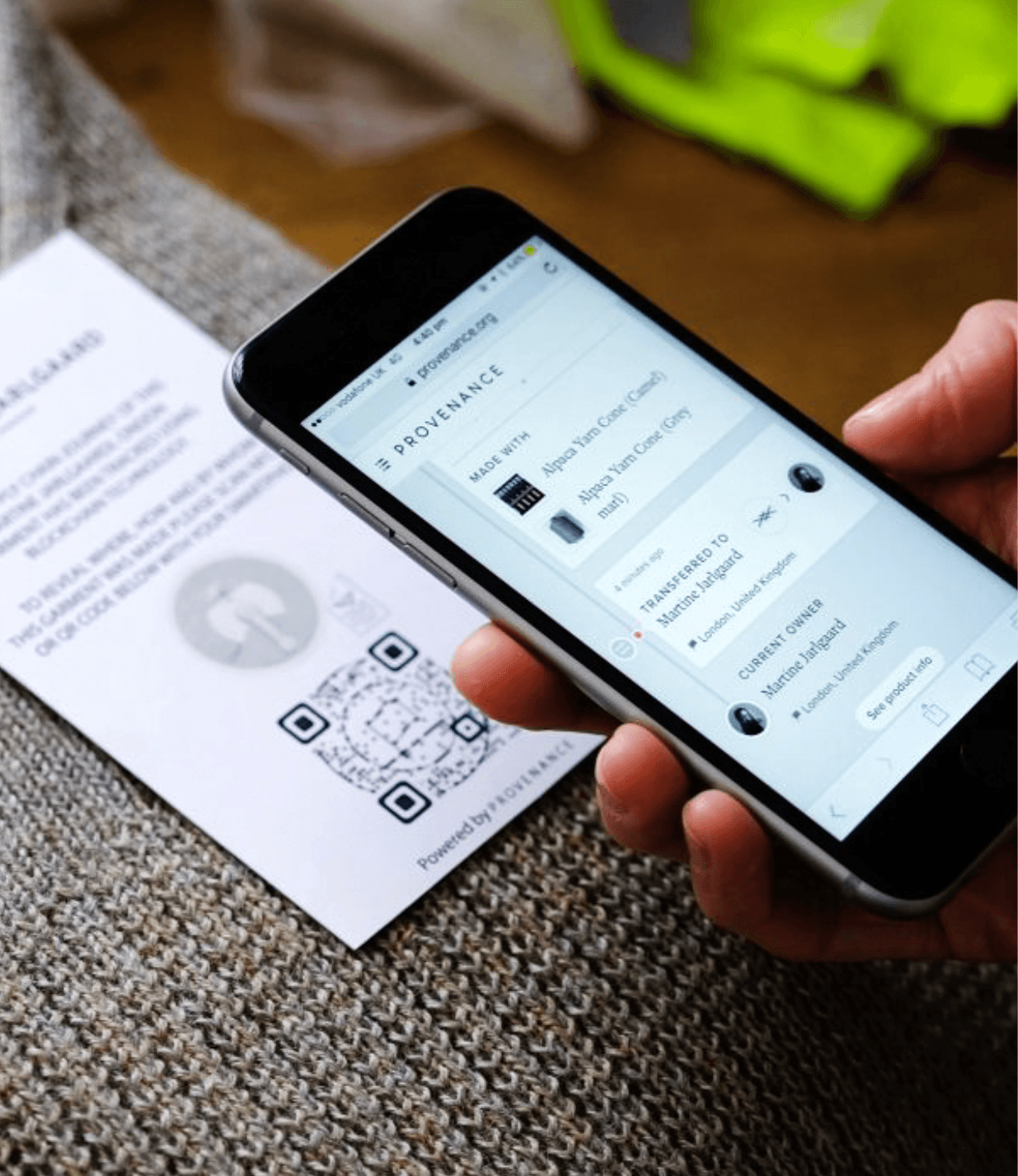 A product being scanned to show provenance records