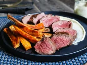 Sliced beef served on a plate